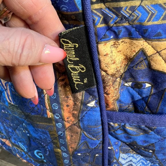 Laurel Burch Indigo Cats Patchwork Zippered Top Medium Tote - Picture 6 of 12